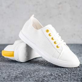 SHELOVET Deportivas caladas con piel ecológica blanco 1