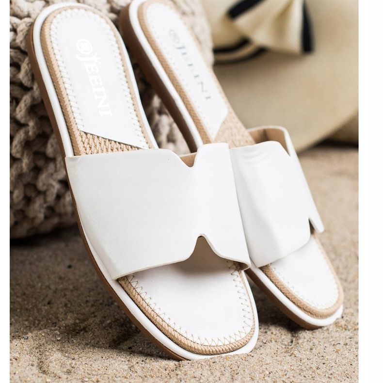 SHELOVET Pantuflas Elegantes de Piel Ecológica blanco 1