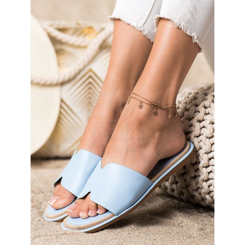 SHELOVET Pantuflas Elegantes de Piel Ecológica azul 2