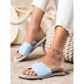 SHELOVET Pantuflas Elegantes de Piel Ecológica azul 1