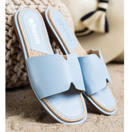 SHELOVET Pantuflas Elegantes de Piel Ecológica azul 3