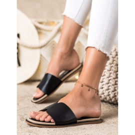SHELOVET Pantuflas Elegantes de Piel Ecológica negro 1