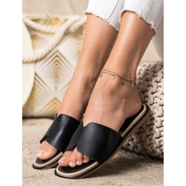 SHELOVET Pantuflas Elegantes de Piel Ecológica negro 2