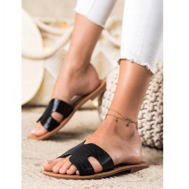 SHELOVET Pantuflas Clásicas de Piel Ecológica Negra negro 3