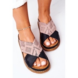 Maciejka 04986-01 Pantuflas de piel perfilada negro-marrón 4