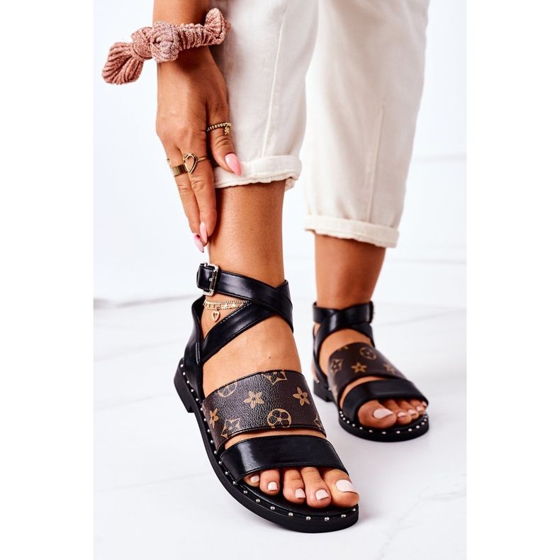 PS1 Sandalias Loretta negras planas de cuero ecológico negro 2