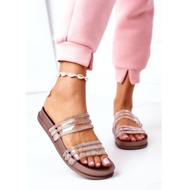 PS1 Pantuflas De Goma Con Circonita Cúbica Oro Rosa Miss You rosado dorado 3