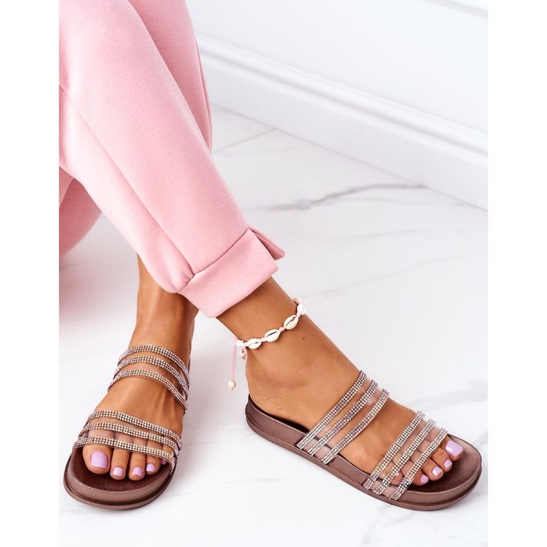 PS1 Pantuflas De Goma Con Circonita Cúbica Oro Rosa Miss You dorado 1