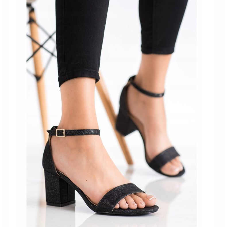 Mannika Sandalias clásicas con purpurina negro 1