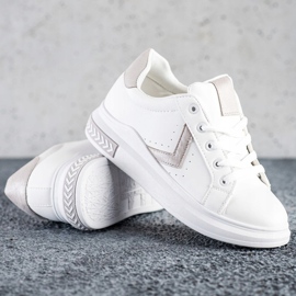 SHELOVET Zapatillas de cuero ecológico blanco 1