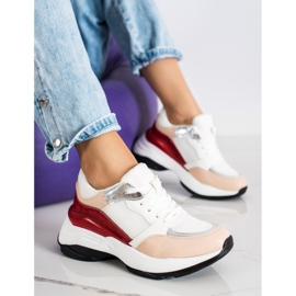 SHELOVET Zapatillas de deporte blancas y rosas con estilo blanco rosado 2