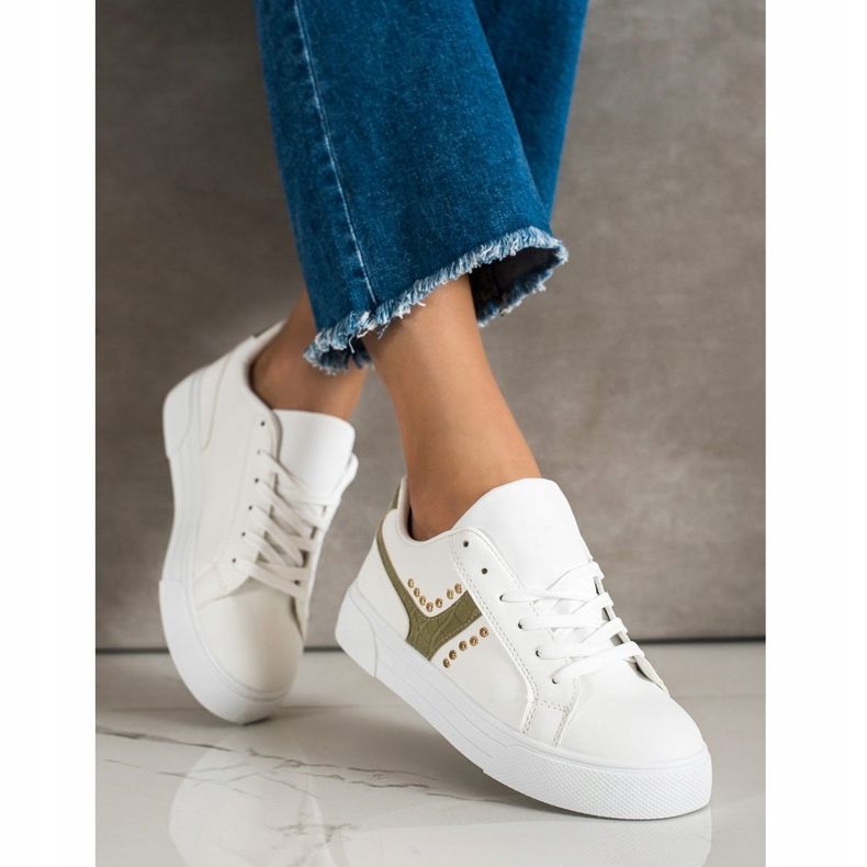 SHELOVET Zapatos atados con inserto verde blanco 1