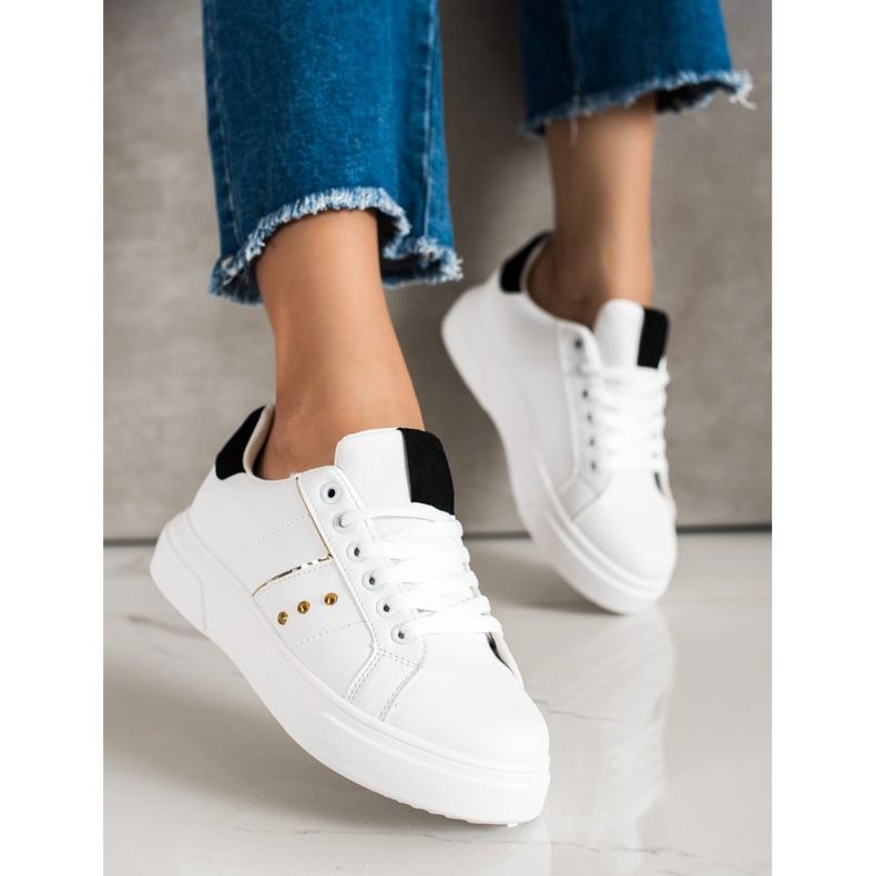 SHELOVET Zapatillas de cuero ecológico blanco 1