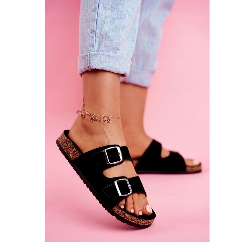 EVE Pantuflas De Mujer En Corcho Con Hebillas Negro Si Señor 3