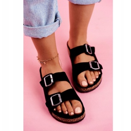 EVE Pantuflas De Mujer En Corcho Con Hebillas Negro Si Señor 4