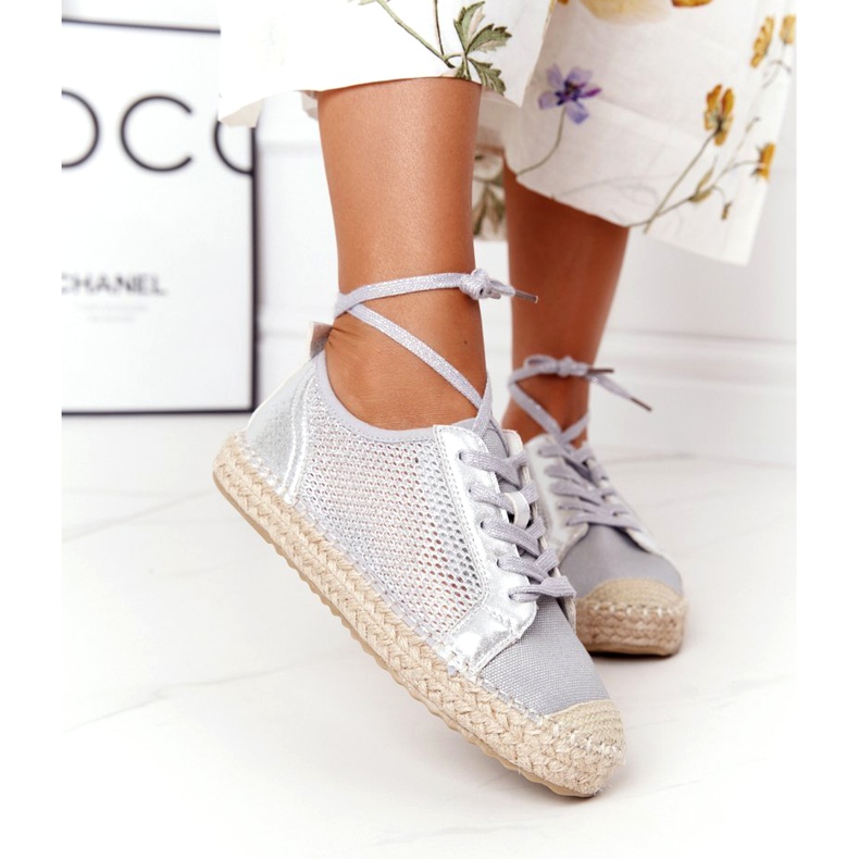 S.Barski Alpargatas Caladas Con Cordones S. Barski L17704 Plata 1