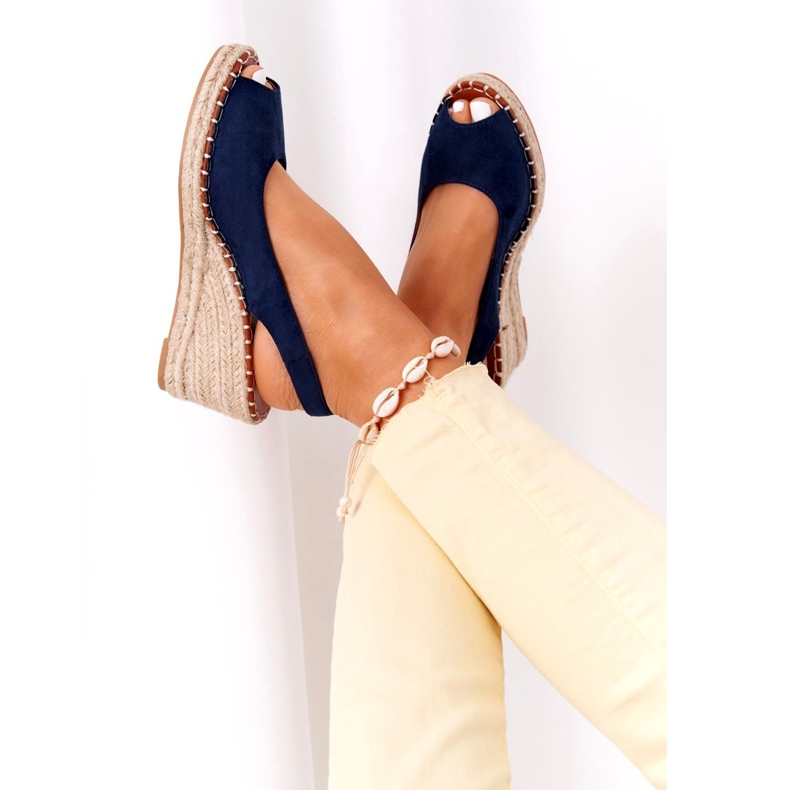 PG1 Sandalias de cuña con trenzas Las Palomas azul marino 1