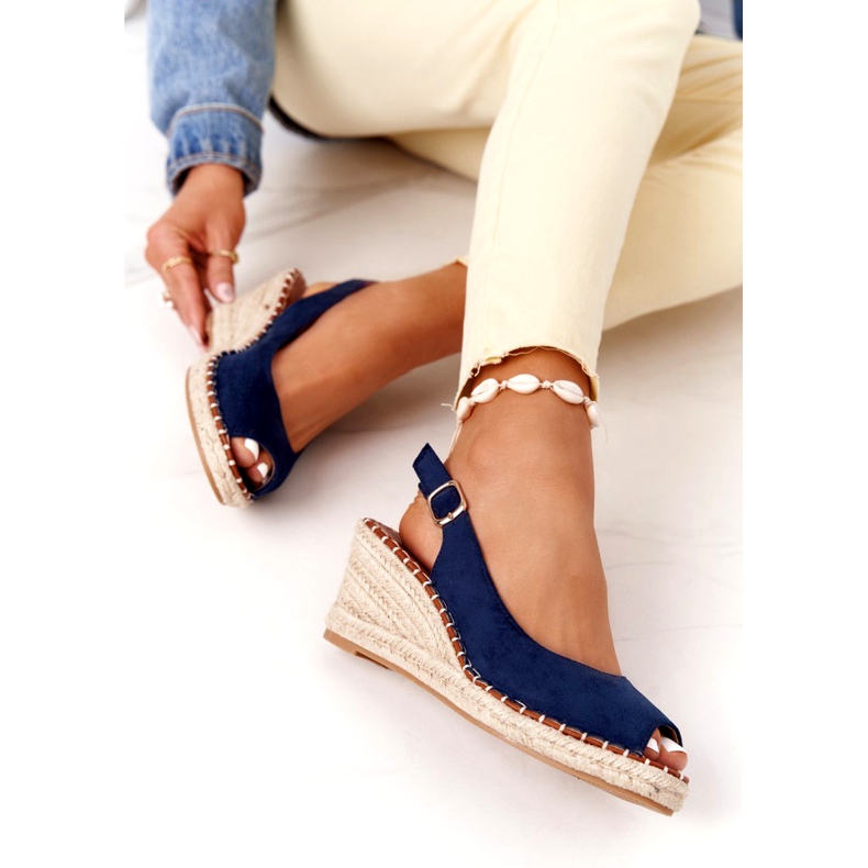 PG1 Sandalias de cuña con trenzas Las Palomas azul marino 3