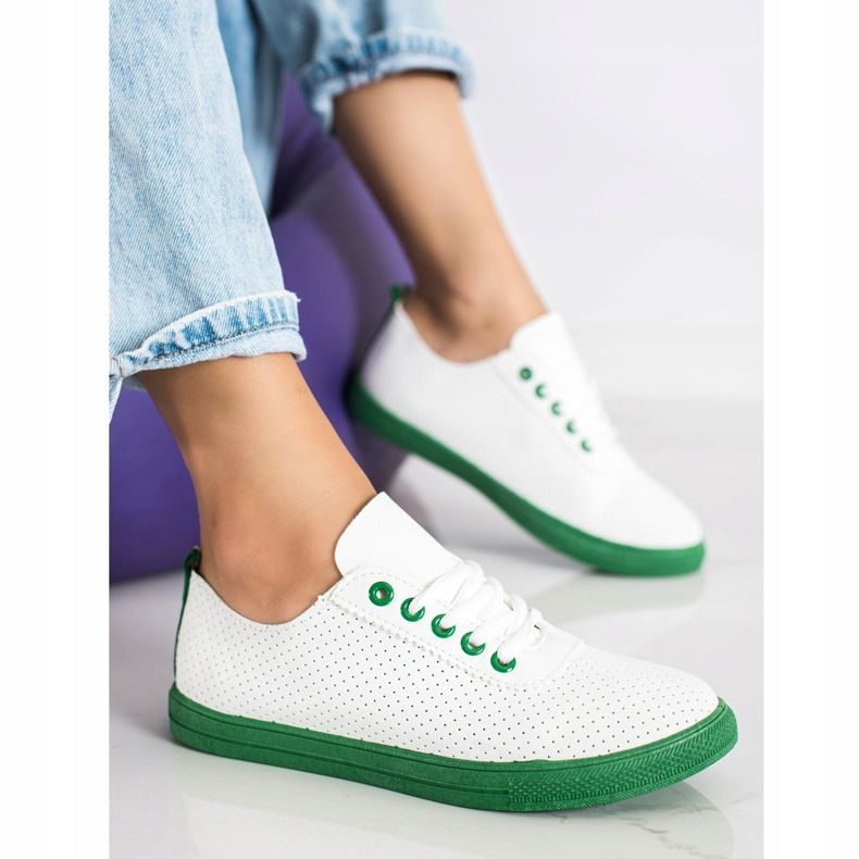 SHELOVET Zapatillas caladas en la plataforma verde blanco 1