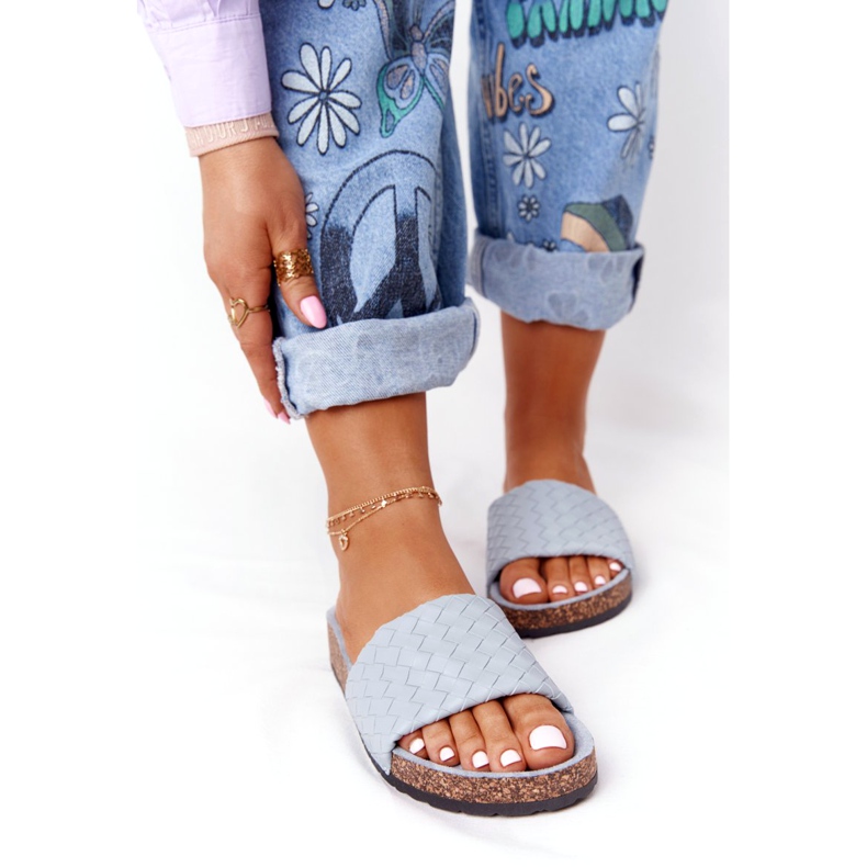 MSMG Pantuflas de Piel Catalina Azul con Suela de Corcho 3 MSMG Pantuflas de Piel Catalina Azul con Suela de Corcho 3