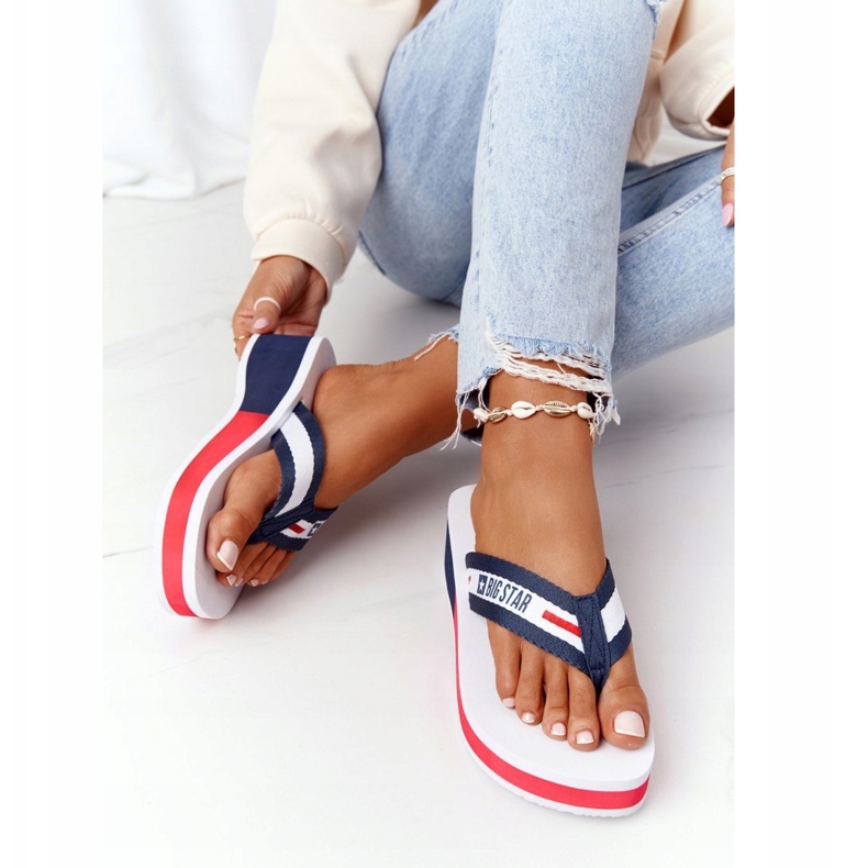Chanclas de mujer con cuña Big Star HH274A093 Blanco azul marino 3
