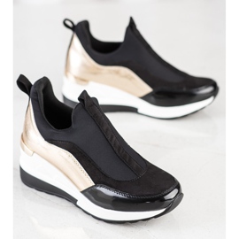 Evento Zapatillas de cuña sin cordones negro dorado 1