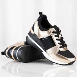 W. Potocki Zapatillas de cuña con estilo negro dorado 1