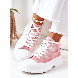FJ1 Zapatillas altas de color rosa en suela grande con efecto trissy tie-dye blanco 1