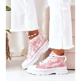 FJ1 Zapatillas altas de color rosa en suela grande con efecto trissy tie-dye blanco rosado 2