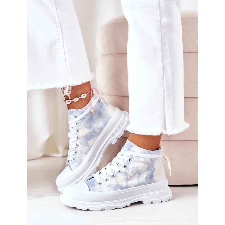FJ1 Zapatillas altas con suela azul grande con efecto trissy tie-dye blanco 2