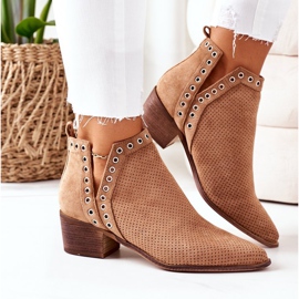 Botas caladas con aberturas, Camel Western marrón 4