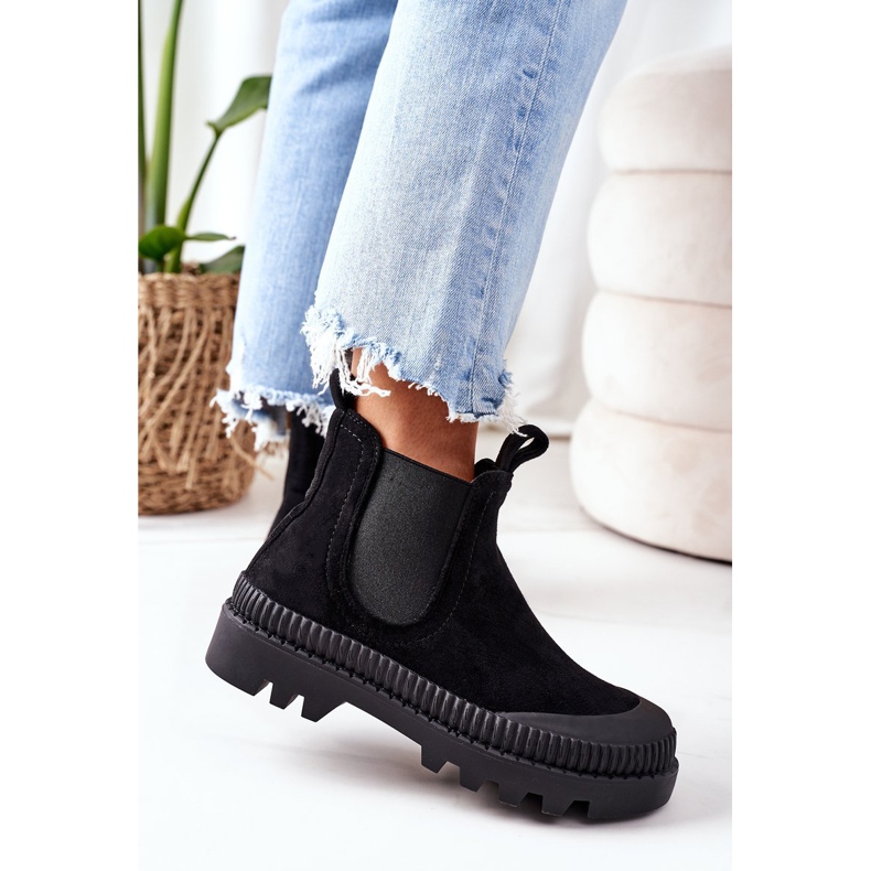 Mulanka Trabajadores de gamuza en la plataforma negra vienen conmigo negro 1