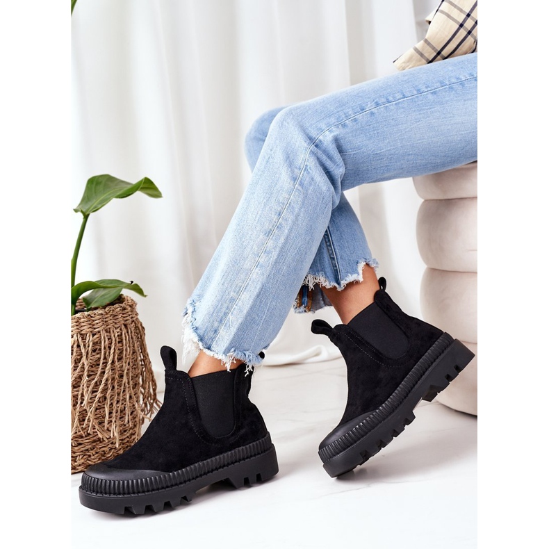 Mulanka Trabajadores de gamuza en la plataforma negra vienen conmigo negro 2