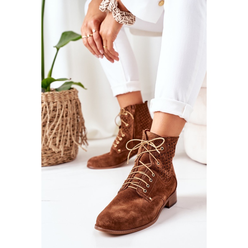 Alberto Violli Botas de ante con estampado calado marrón Josie 2