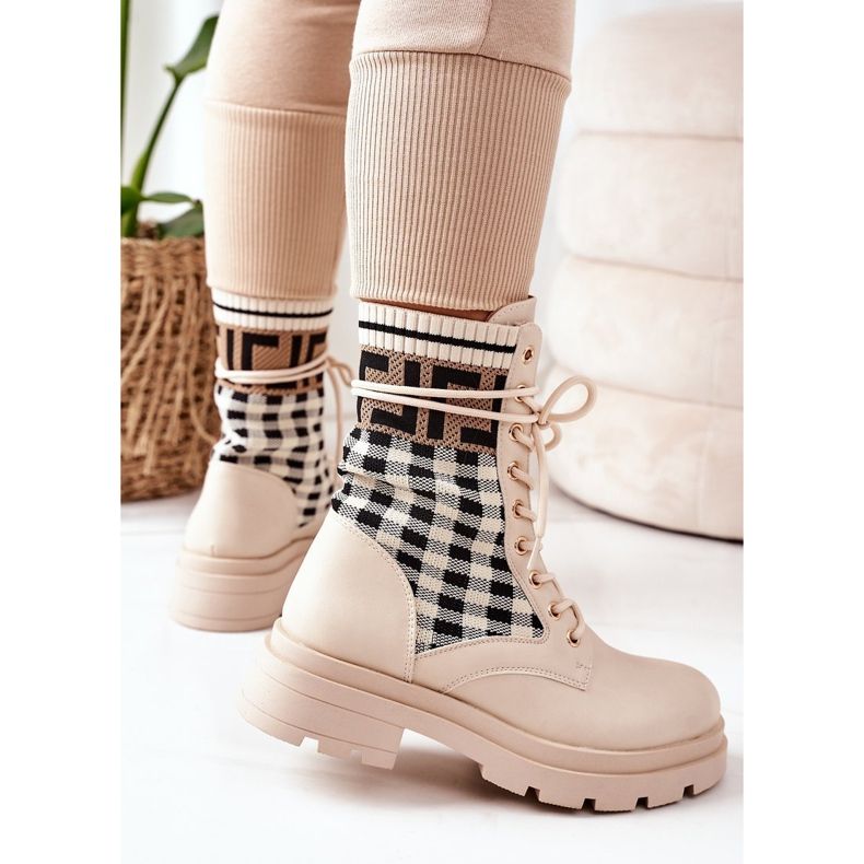 Trabajadores de la historia de amor de tela elástica beige negro 2