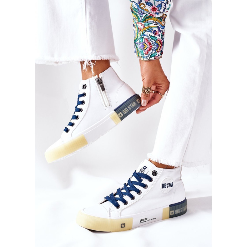 Zapatillas Altas de Piel Big Star II274137 Blanco azul marino 2
