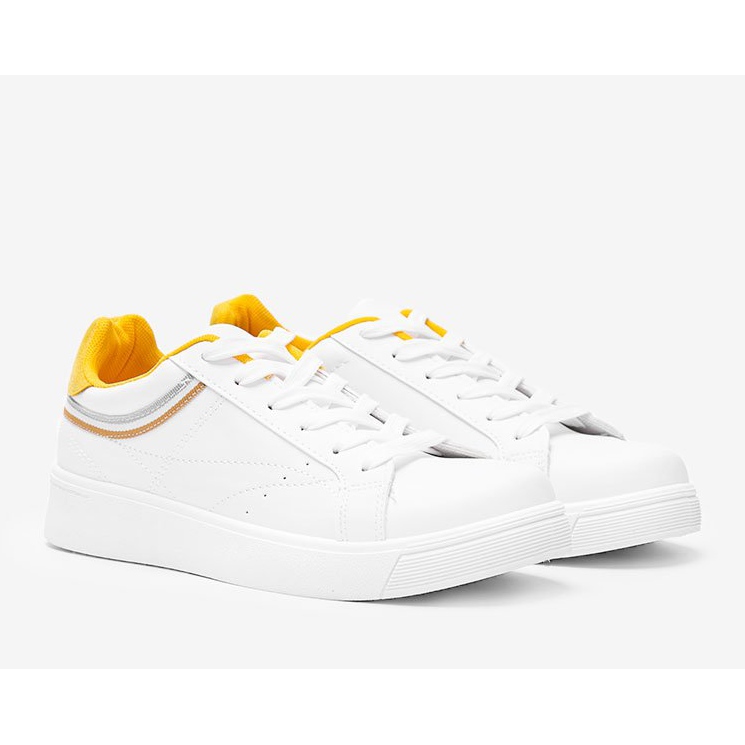 Zapatillas blancas y amarillas con suela gruesa Meia blanco amarillo 2