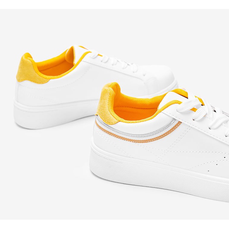 Zapatillas blancas y amarillas con suela gruesa Meia blanco amarillo 1