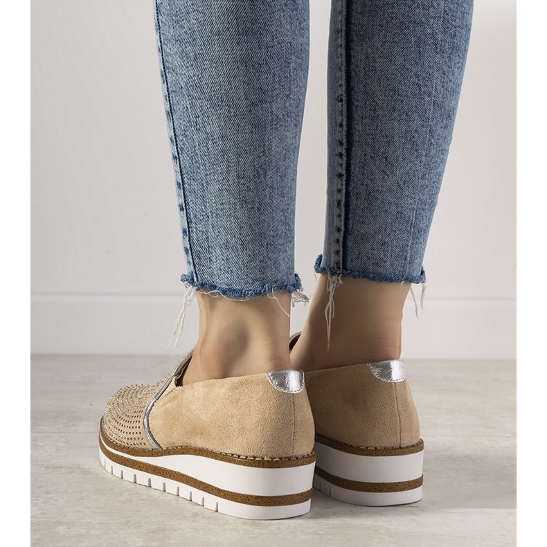 Zapatos plateados sin cordones con tachuelas GF-FD9 beige 1