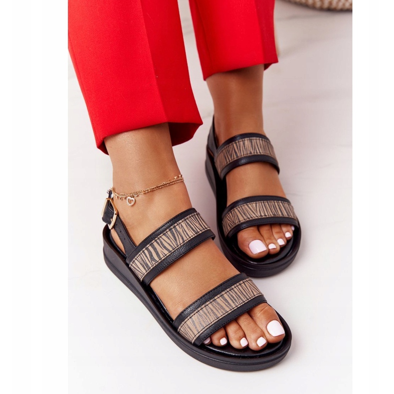 Sandalias Cuña Piel Laura Messi 2232 Negro beige 3