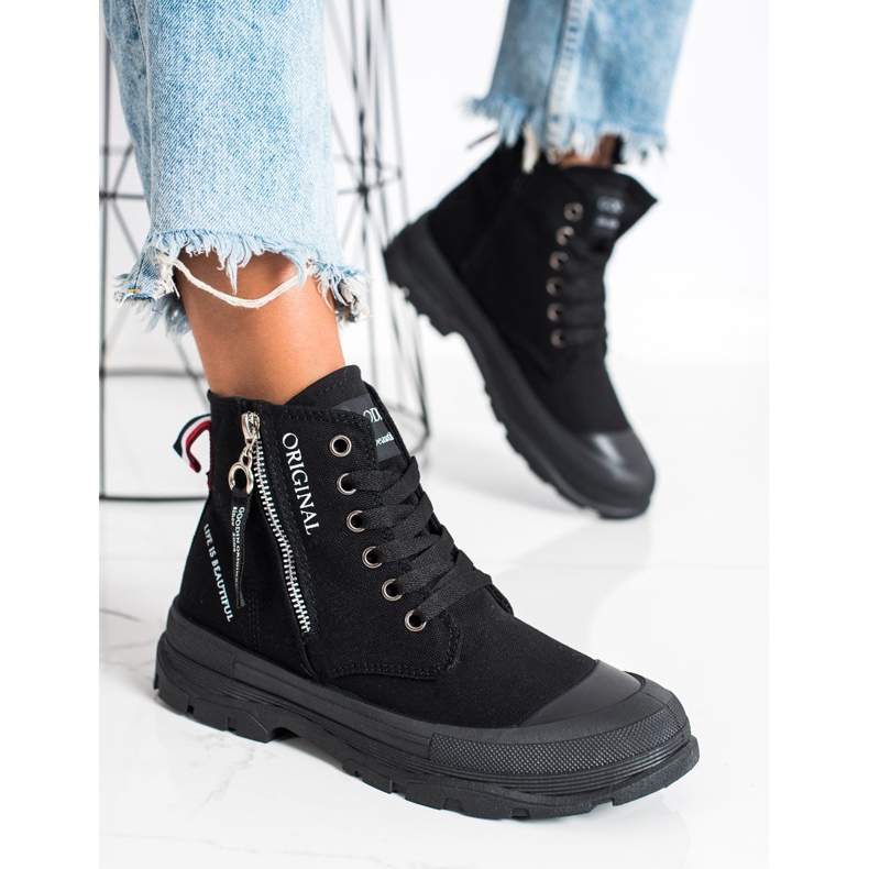 Goodin Zapatillas con cremallera decorativa negro 2