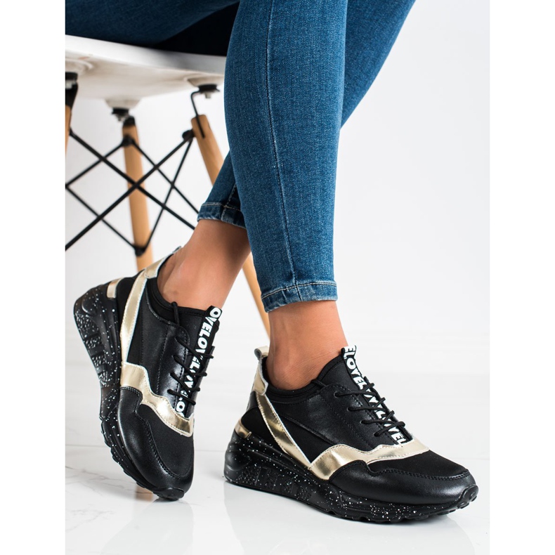 S. BARSKI Zapatillas de cuero de S.BARSKI negro dorado 2