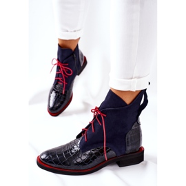 Alberto Violli Botines Piel Estampado Cocodrilo Azul Marino Bruselle rojo 3