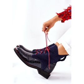 Alberto Violli Botines Piel Estampado Cocodrilo Azul Marino Bruselle rojo 6