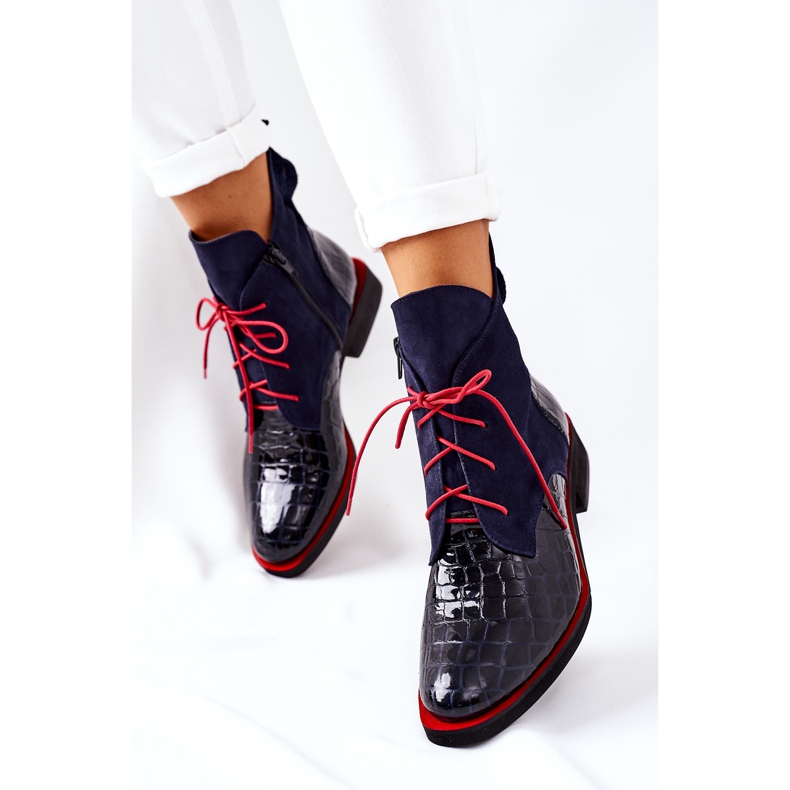 Alberto Violli Botines Piel Estampado Cocodrilo Azul Marino Bruselle rojo 2