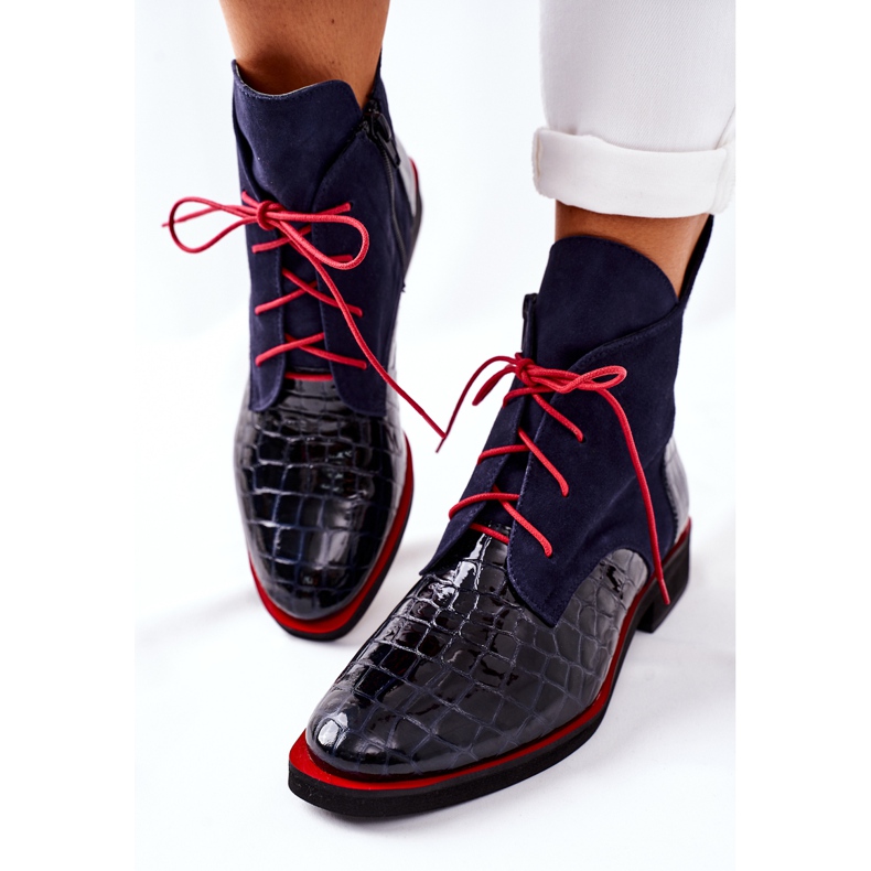 Alberto Violli Botines Piel Estampado Cocodrilo Azul Marino Bruselle rojo 1