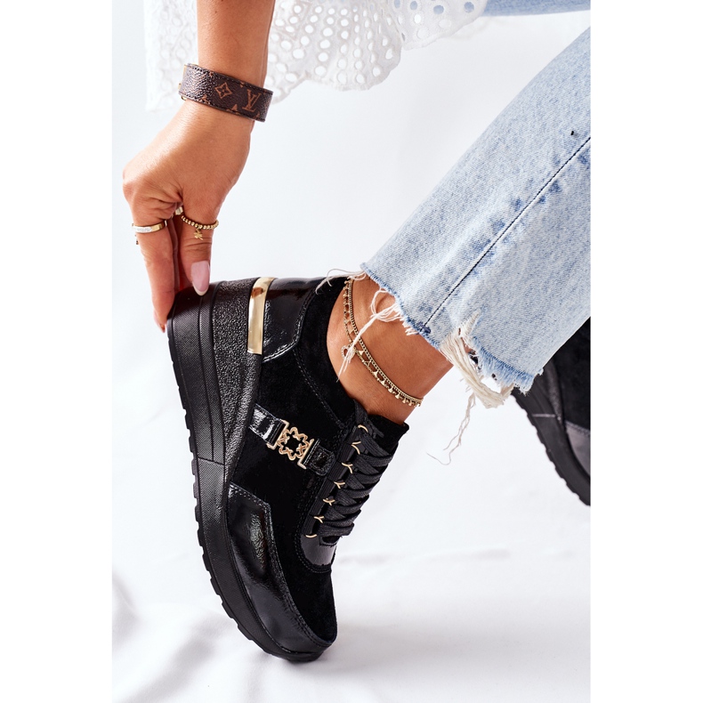 S.Barski Zapatillas de Mujer con Cuña en Piel Negra Montessori negro 2