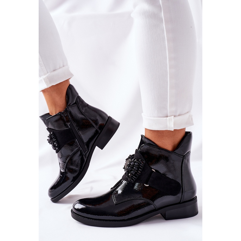 S.Barski Botas de Mujer Lacadas Cristales Schuler Negras negro 1