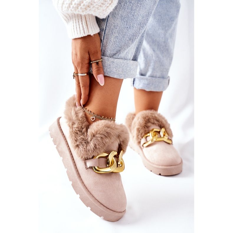PB1 Pantuflas con Cadena Dorada para Mujer Ardrums Beige 2 PB1 Pantuflas con Cadena Dorada para Mujer Ardrums Beige 2