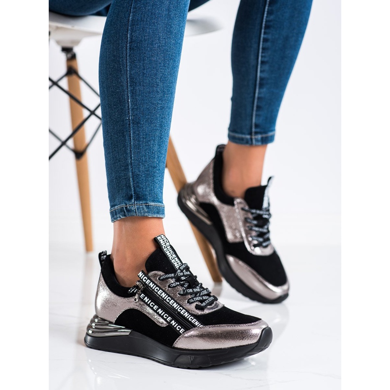 Zapatillas VINCEZA con Cremallera negro dorado 2